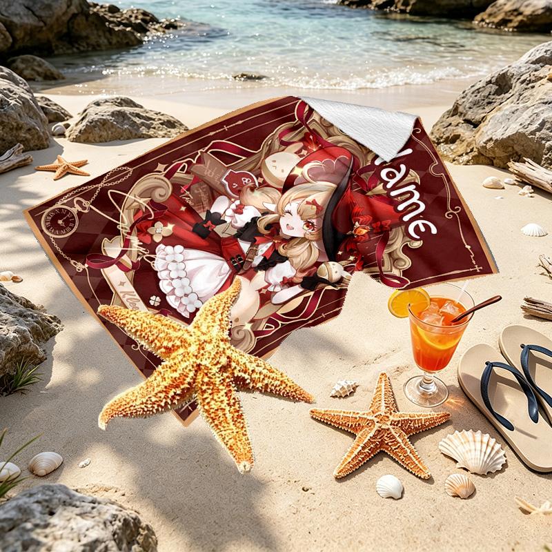 Custom Name Personalized Genshin Impact Print Beach Towel, for Trip Camping Beach Party Home Decor, Birthday Gift for Family & Friends