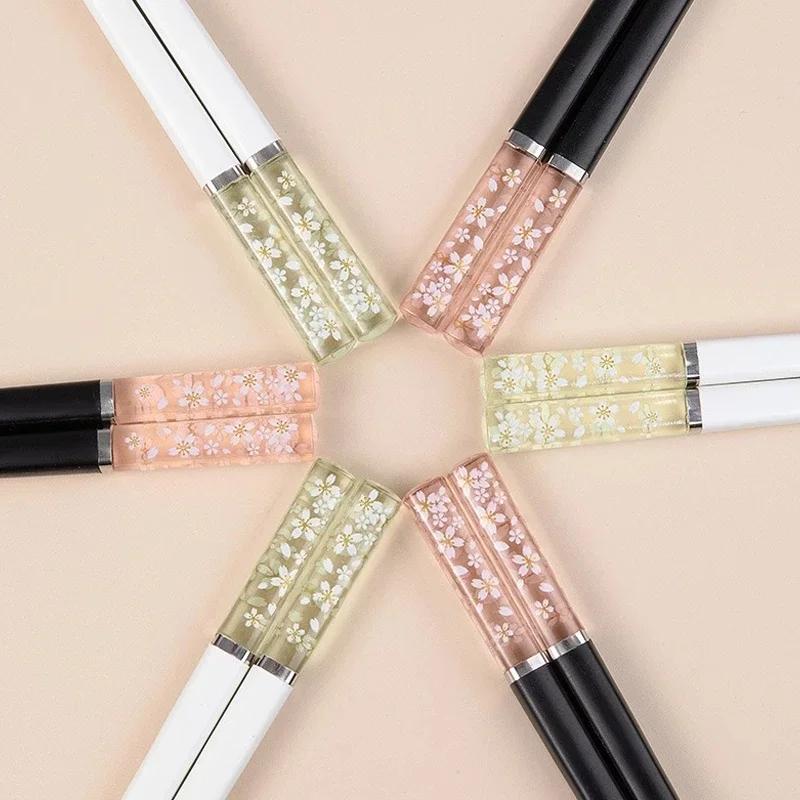 5 Pairs of Amber Cherry Blossom Chopsticks Cherry Blossom Antibacterial Anti-slip Reusable Sushi Chopsticks Food Chopsticks