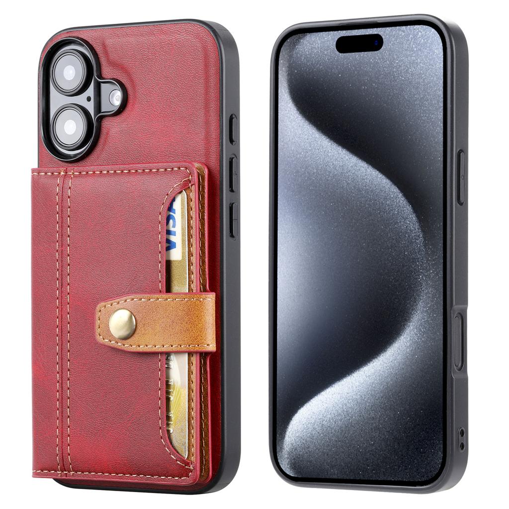 For iPhone 17 Case Calf Texture Card Holder PU Leather+TPU Kicsktand Phone Cover