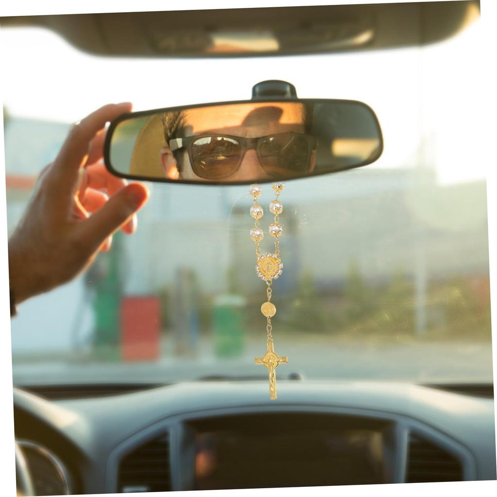 Baluue Blue Pearl Decorative Car Mirror Decorative Flower Pendant