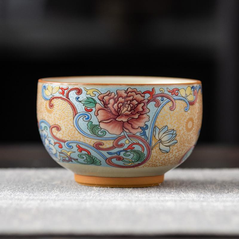 Полноцветная желтая чашка мастера Ру kiln, высококачественная, с золотой и серебряной нитью, ретро, чайная чашка, пиала, легкая роскошь, деловой подарок, сувенир