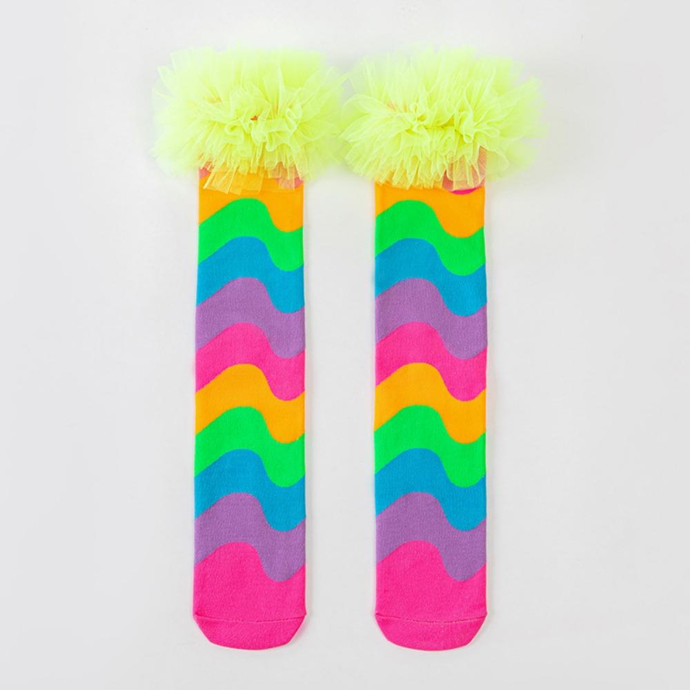 New Cartoon Knee Socks No Heel Rainbow Color Long Socks Breathable Ruffles Socks 35-39 зелёный