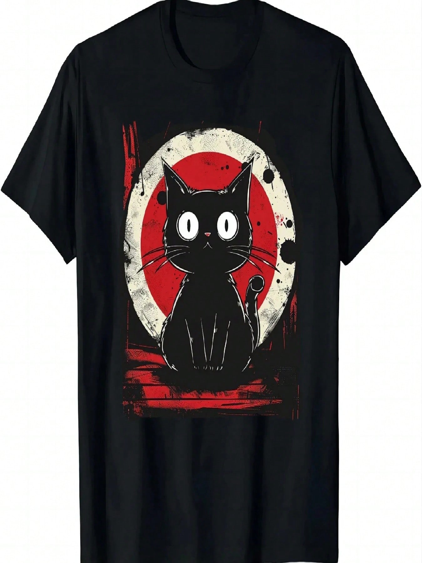 Cute Cat Japanese Black Anime Cat T-Shirt Cute Cat Clothing Wounisex s Tops Graphic T-Shirt Wounisex Clothing Y2k Top Graphic T Shirts S разноцветный