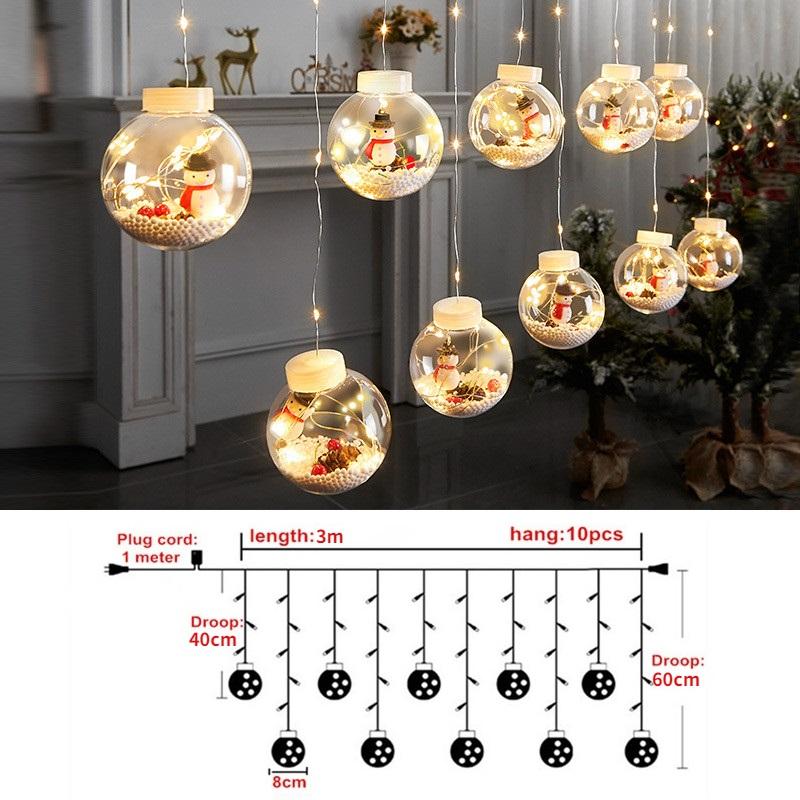Christmas Lights Indoor Home Room Decoration Night Lights LED Bauble Wishing Ball Window Curtain Fairy Garland Lighting String