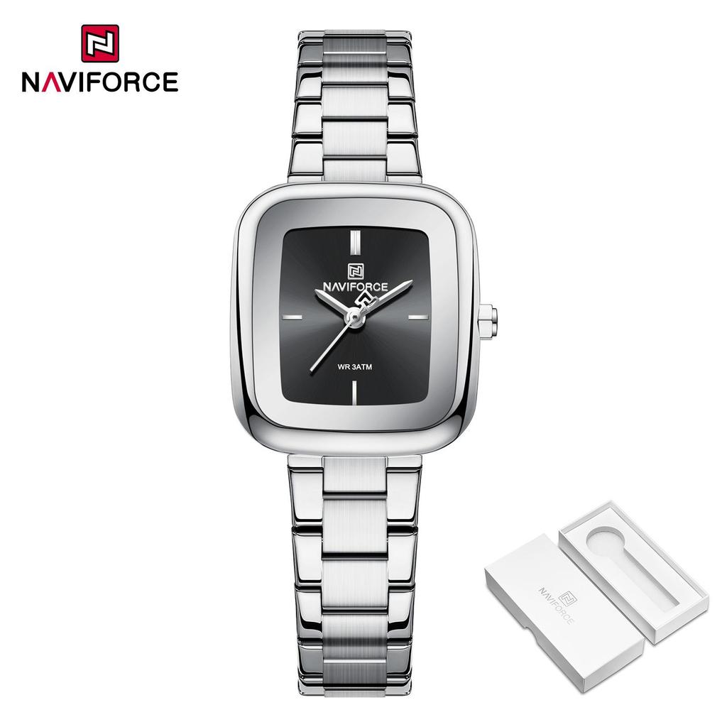 NAVIFORCE Original Simple Women Quartz Watch Square Case Stainless Steel Strap 3ATM Waterproof Lightweight Casual Fashion Women Watch NF5075
