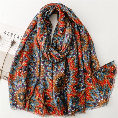 Damen Böhmischer Retro Ethno Schal Fischgrätfarbe Geometrischer Seidenschal Reiseschal Accessoires