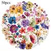 50pcs Transparent PET Flowers Plant Material Stickers Handbooks Tablets Phone Water Cups Decor Stationary Notebook Stickers