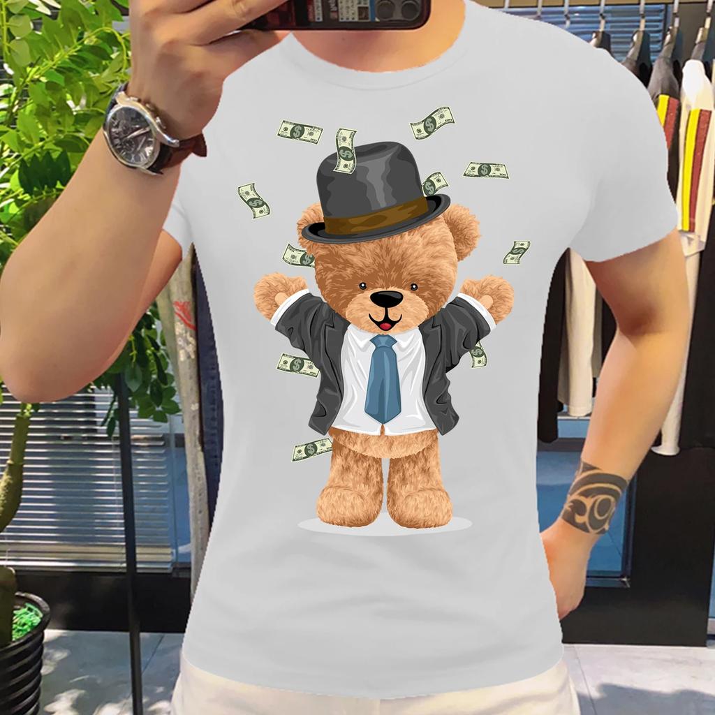 Motorcycling Bear Funny Cute Top Camisetas Black Ladies Tshirts Aesthetics Graphic White Short Sleeve 100%Cotton Man's T-shirt