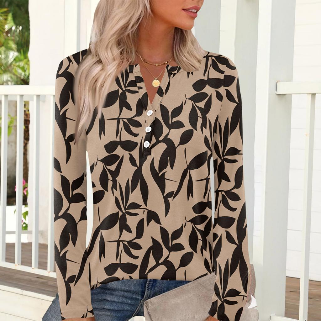 Lässiges und modisches Damen-T-Shirt mit Vintage-Blumenmuster, Rundhalsausschnitt und langen Ärmeln.