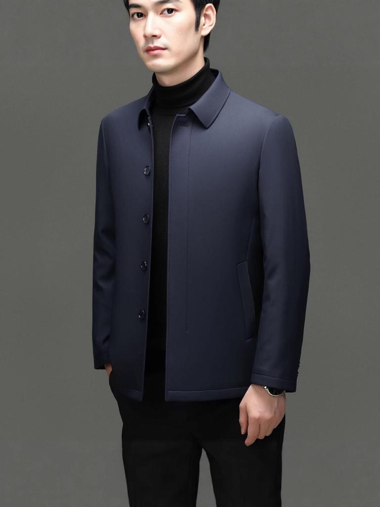 Men's Wool-Lined Cotton Jacket: Winter Business Casual, Thickened Lapel for Middle-Aged Men