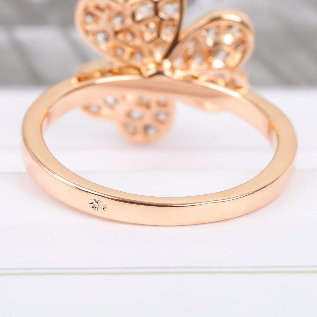 New 2024 Anniversary Gift Hot Sale Famous Brand Party Luxury Jewelry For Women Full Zicon Rose Gold Color Double Flowers Rings
