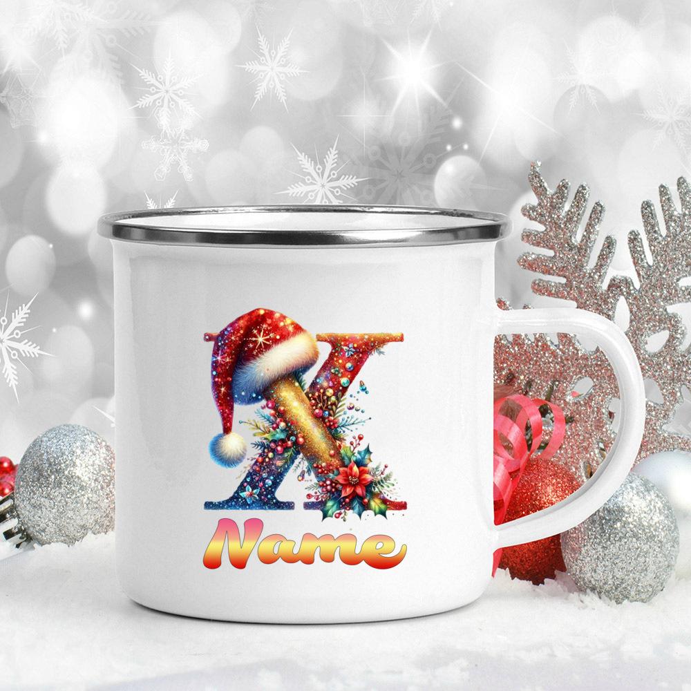 Personalized Cup Custom Name 26 Letter Juice Coffee Enamel Cups Large Capacity Mugs Christmas Gifts