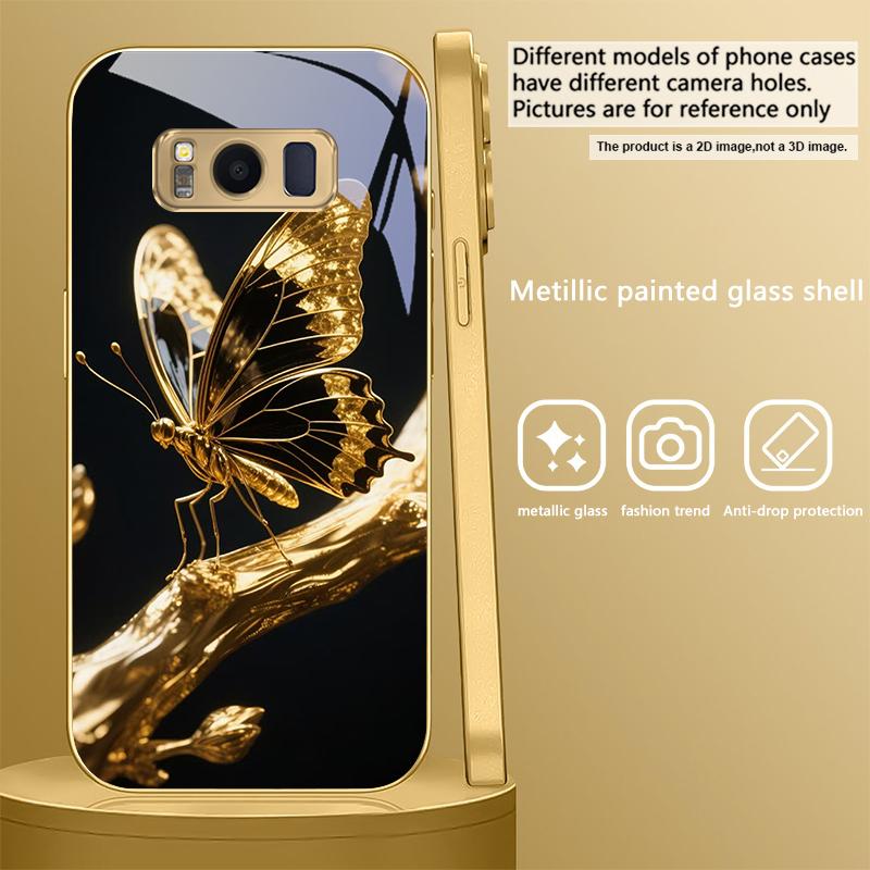 Butterfly on the Branch For Samsung Galaxy S20 FE S21 S22 S23 Plus S24 Ultra S25Ultra S21+ S9+ S22Plus Golden glass phone case