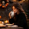 Totenkopf Design Dekorative Tasse Halloween Handwerkskunst Glaswaren, Fledermaus/Zaubererhut/Vogelscheuche/Krähe Handbemalter Kelch, 420ml Bleifreies Transparentes Glas