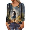 Langermede skjorter for kvinner Halloween-mønstret trykk grafisk t-skjorter bluser casual pluss størrelse basis topper genser