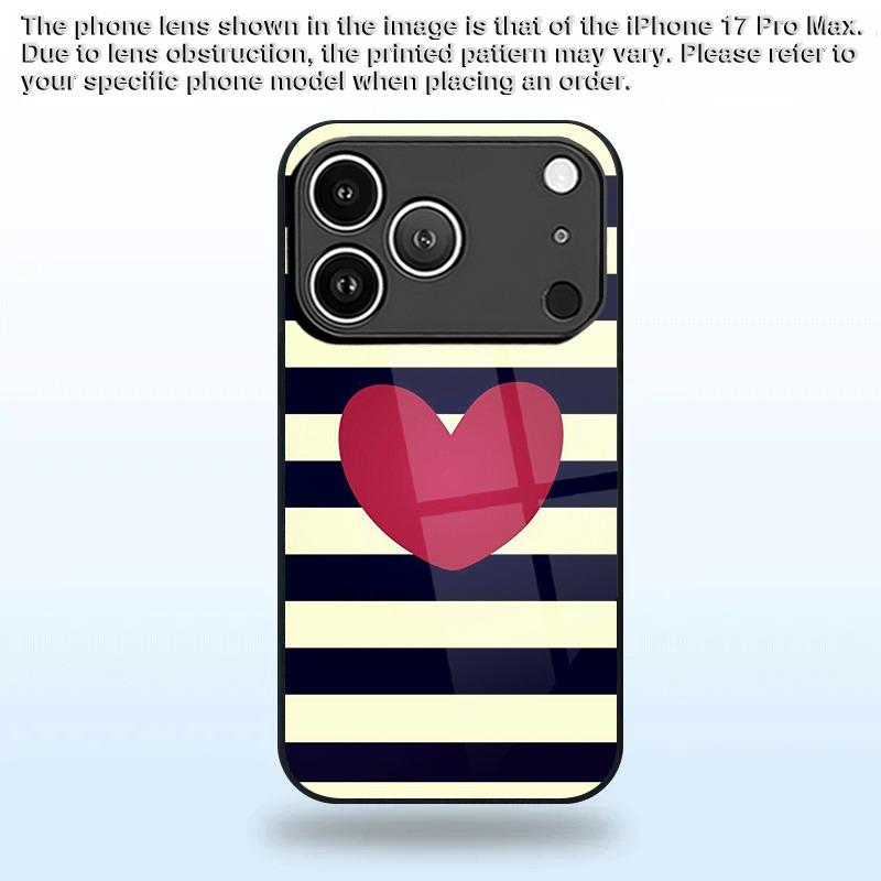 Creative Striped Heart Pattern Tempered Glass Phone Case For iPhone 17 16 15 Pro Max 14 13 12 11 17 Air 7 8 Plus XR XS X Cover