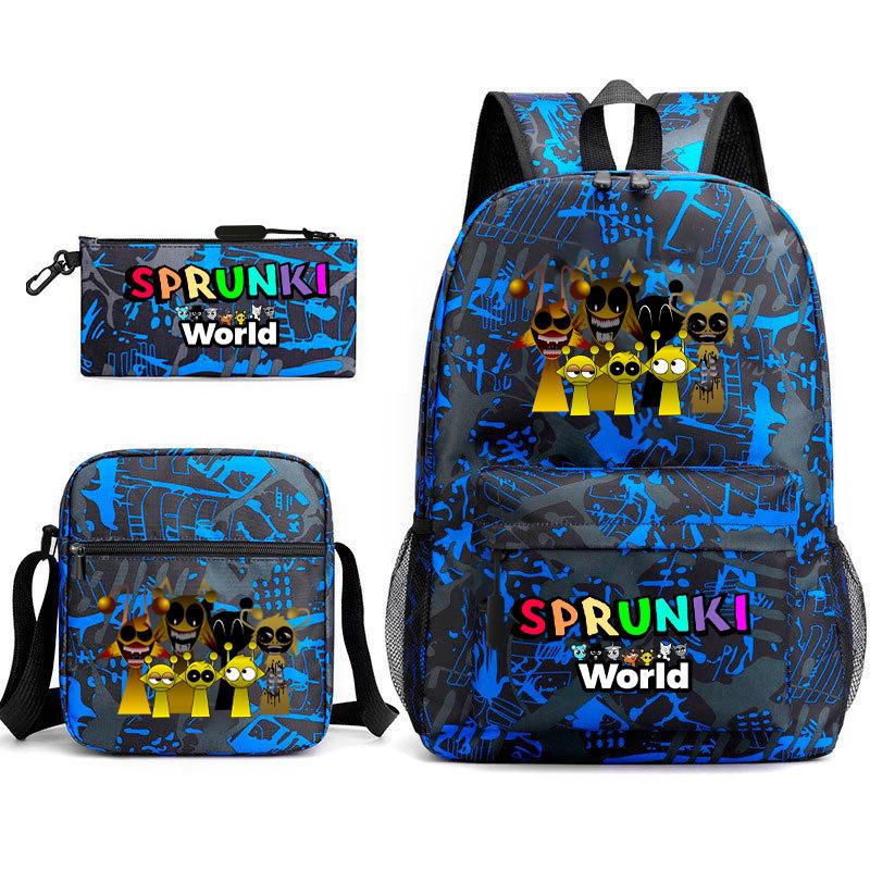 New Rhythm Box Sprunki Music Game Schoolbag Backpack Pencil Case Three-piece Set Student Heat Transfer Backpack D