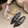 Fashion Semi-drag Mary Jane Shoes 2025 Summer Temperament French Fishing Net Inside Heightened Bow Rhinestone Women's Shoes