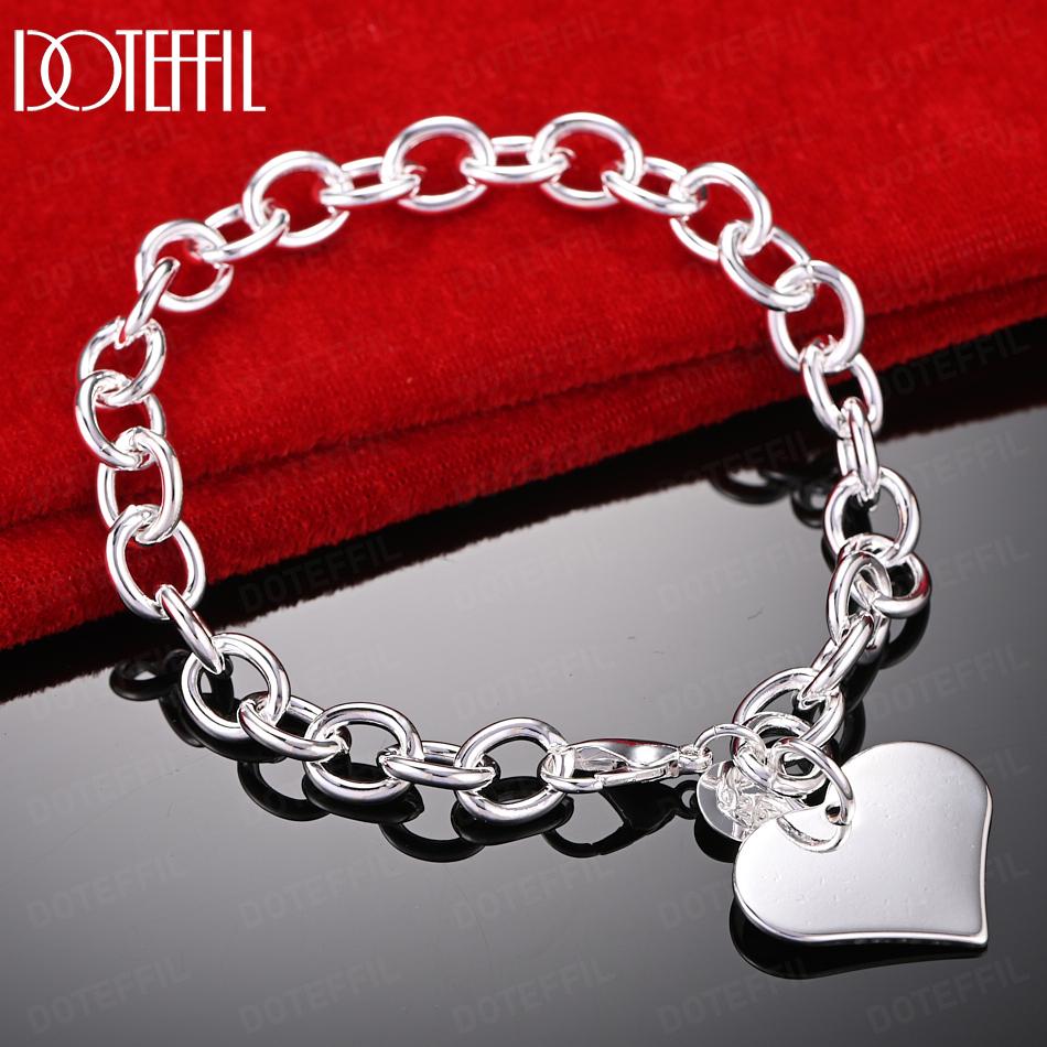 925 Sterling Silver Romantic Heart Bracelet Gift Wedding Jewelry