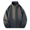 Men Stand Collar Zip Up Windbreaker Jacket Contrast Zipper Loose Casual Outerwear
