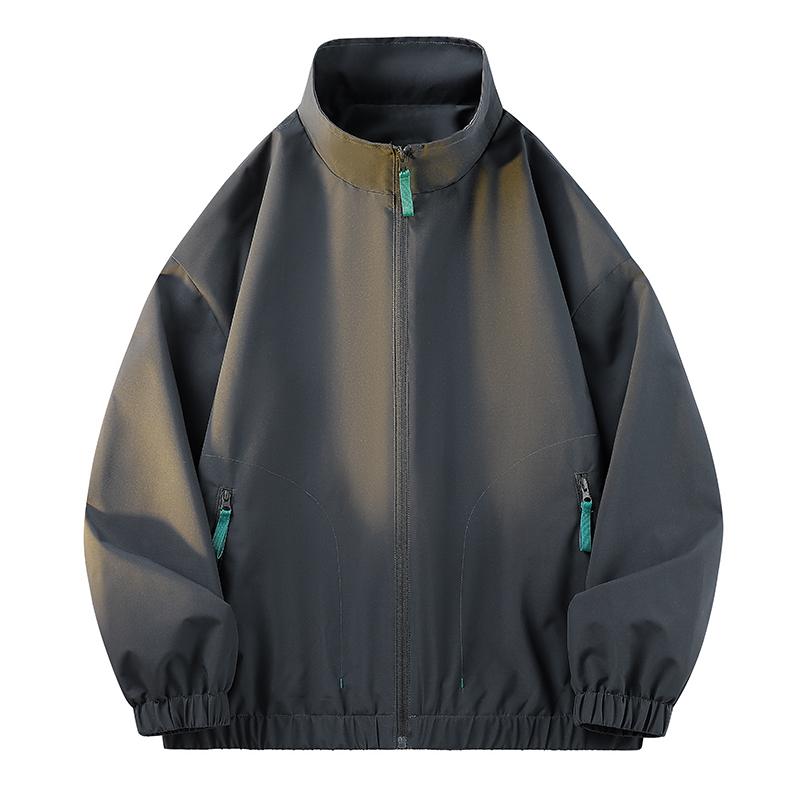Men Stand Collar Zip Up Windbreaker Jacket Contrast Zipper Loose Casual Outerwear