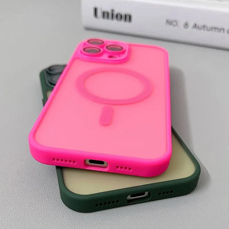Magnetic Luxury Matte Translucent Armor Shockproof Case For 16 15 14 13 12 11 Pro Max For Magsafe Wireless Charge Cover