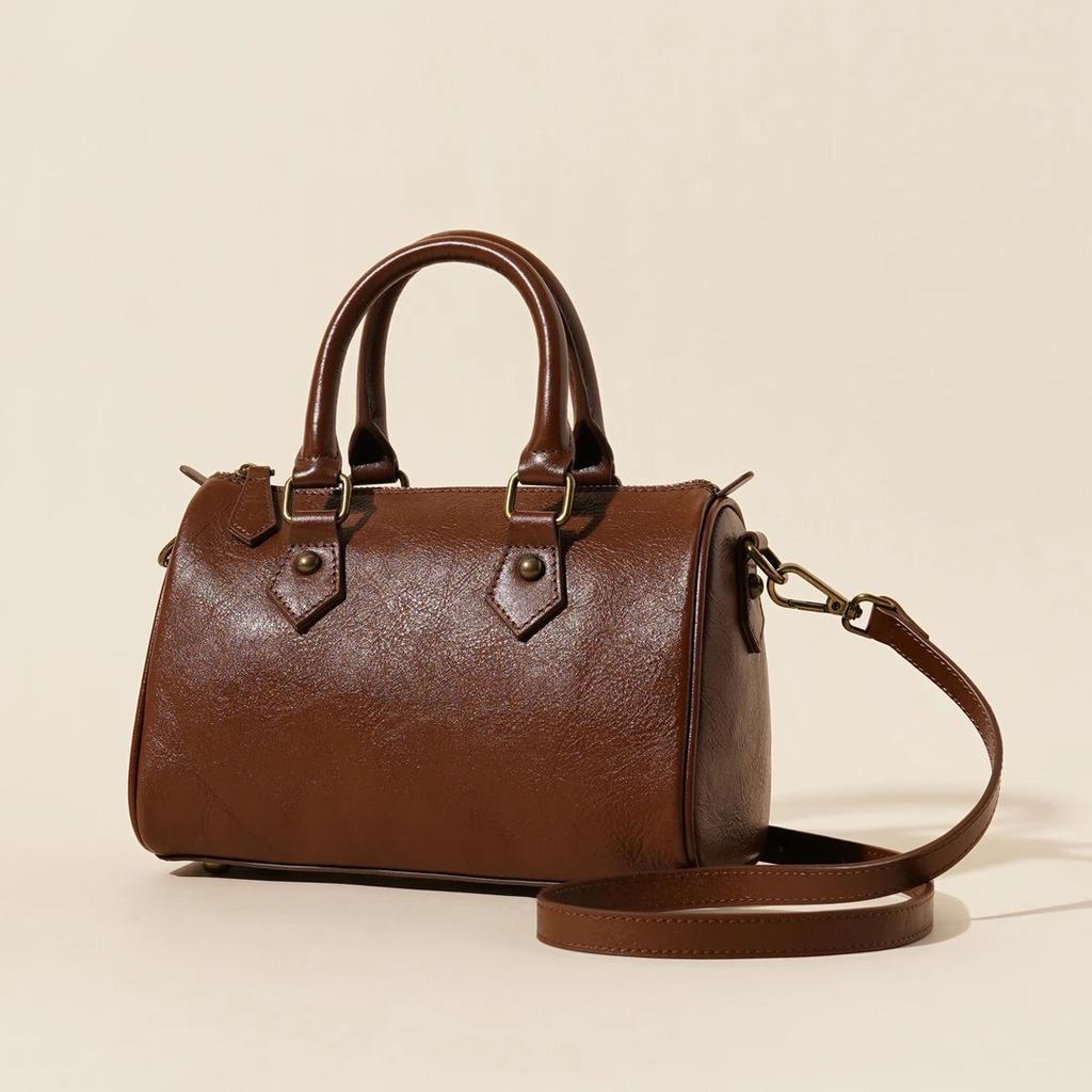 New Fashion Versatile Single-Shoulder Women's Bag Classic Boston Genuine Leather Crossbody Bag Casual Cowhide Handbag Strictly Selected