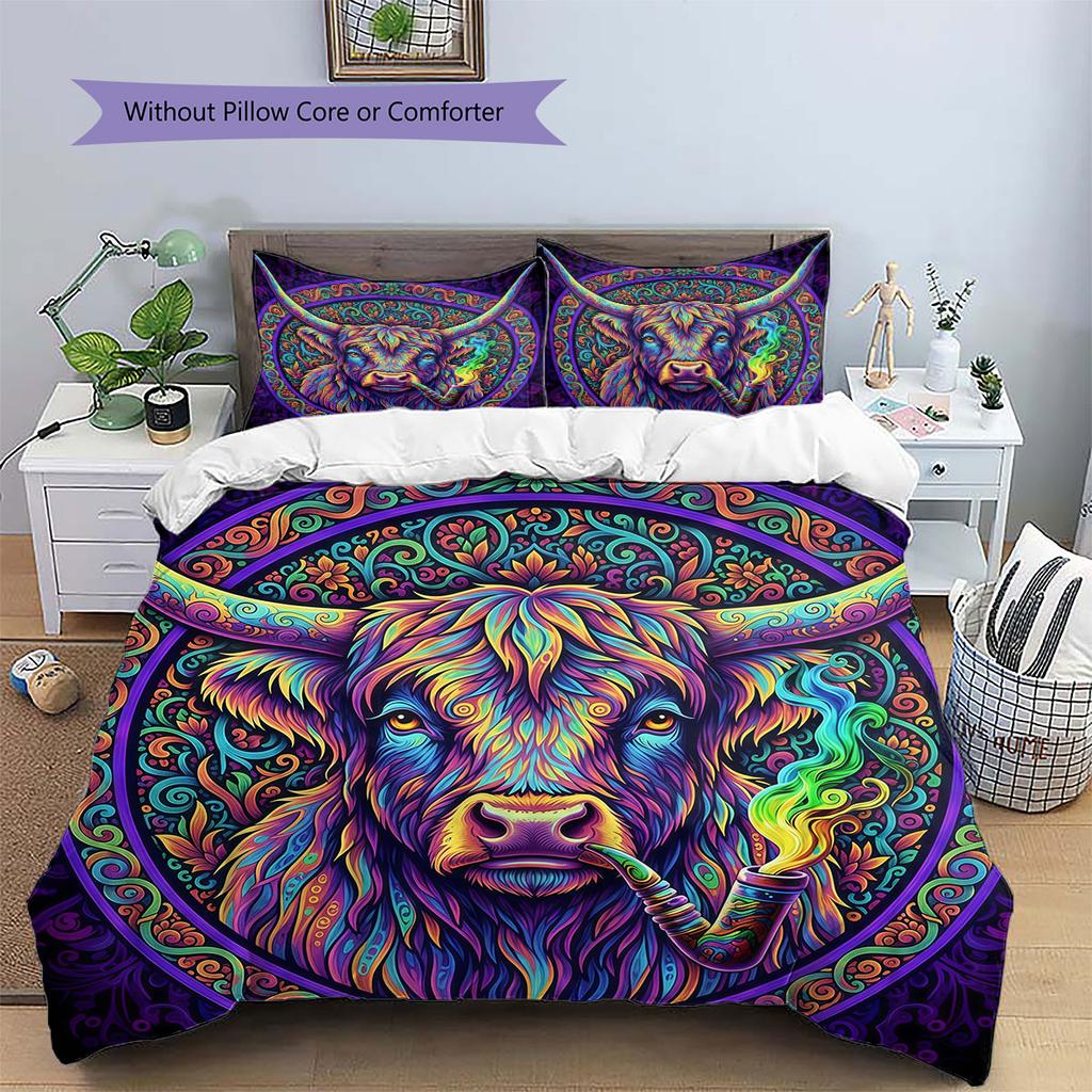 Psychedelic Animals Pattern Bedding Quilt Set Quilt Cover Pillowcase Home Decoration Birthday Gift (1 * Duvet Cover + 2 * Pillowcase, Without Core)