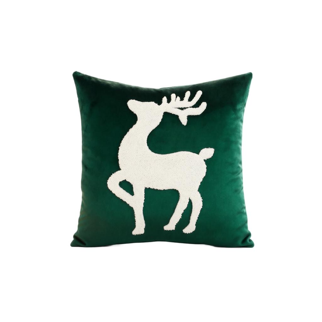 18*18 Inches Christmas Velvet Throw Cover with Embroidered Deer, Decorative Cushion Cover for Couch Sofa Bedroom (Cover )