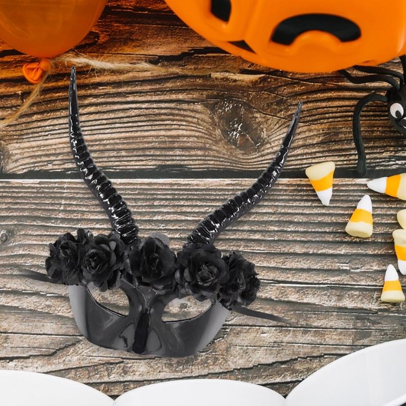 Halloweenská maska Maškarní maska Maska na půl obličeje Maska ďábla Maska pro Mardi Gras Maska pro karnevaly Strašidelná maska s rohy pro párty