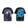 Vintage Graffiti Heavy Washed Doberman Print Blue Men'S And Women'S Fashion Short-Sleeved T-Shirt Tide