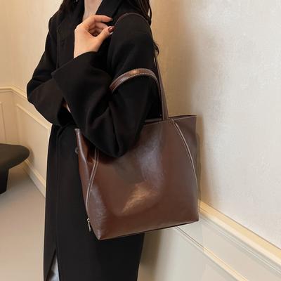 2026 Autumn and Winter Leather Tote Bag Large Capacity Shoulder Bag Women's Fashionable Handbag