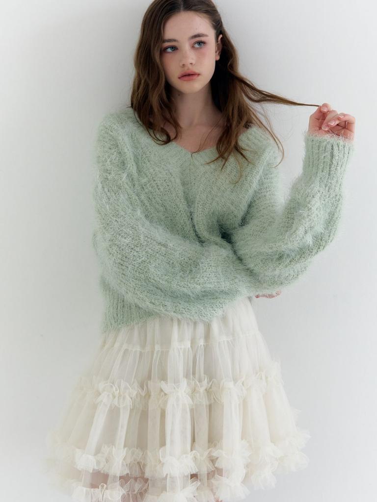 FABRICSEOUL V Neck Feather Knit