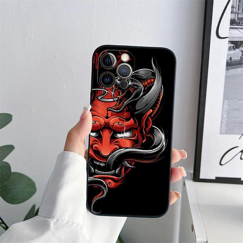 Samurai Hannya Mask Tattoo Phone Case for iPhone 11 15 Pro Max Case Coque 14 Plus 13 Pro 12 11 X S XR 7 8 SE 2020 TPU Soft Cover