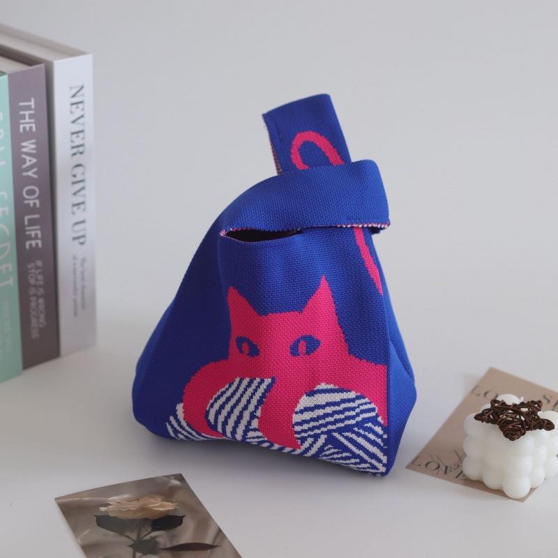 Ins Internet celebrity handbag women's knitted wool bucket bag Japanese and Korean version versatile hand carry casual tote bag box lunch bag