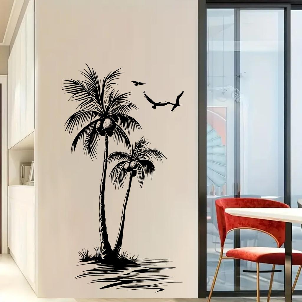 Tropical Coconut Tree and Bird Wall Stickers, Self-adhesive Creative Stickers for The Entrance Wall Decoration
