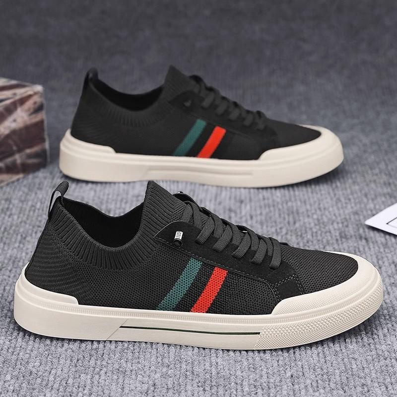 One-Pedal Men'S Shoes 2024 Autumn Breathable Knitted Mesh Shoes Men'S Spring And Autumn Canvas Casual Board Shoes Non-Slip Soft Sole
