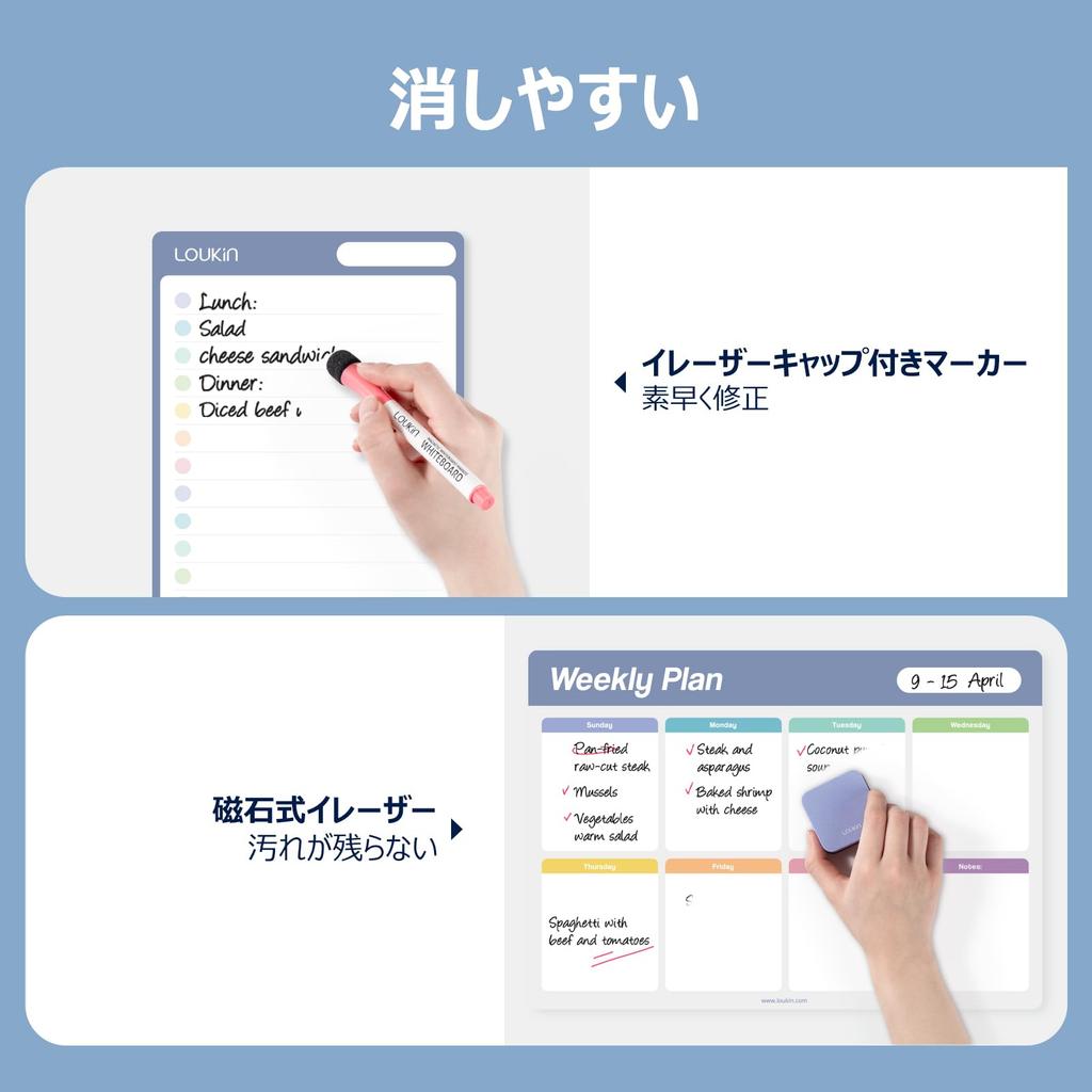 LOUKIN Whiteboard Sheet Electrostatic Refrigerator Bulletin Reusable 1 Monthly 6 Board and 1 EVA Board Set, Adhesive, Planner, Calendar, Board,