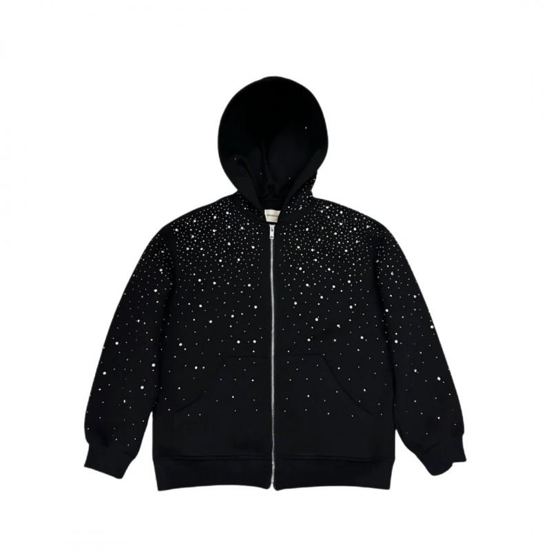 Studded Starry Sky Hooded Zip-Up Sweatshirt Unisex Streetwear Oversized Long Sleeve Pullover