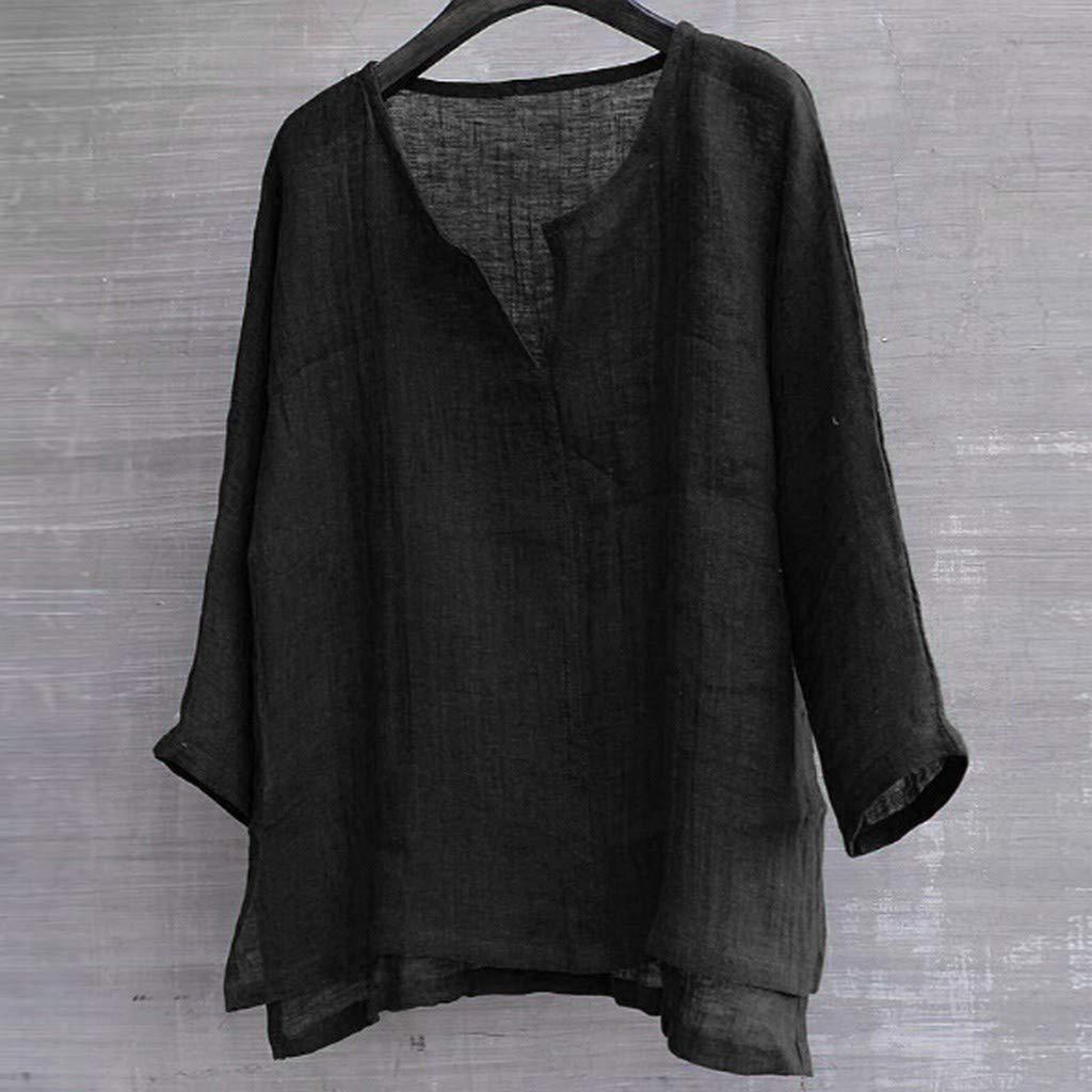 Men's And Women's Fashion Matching Cotton-Linen Solid Color Casual Loose V-Neck Long-Sleeved Shirt T-Shirt Top