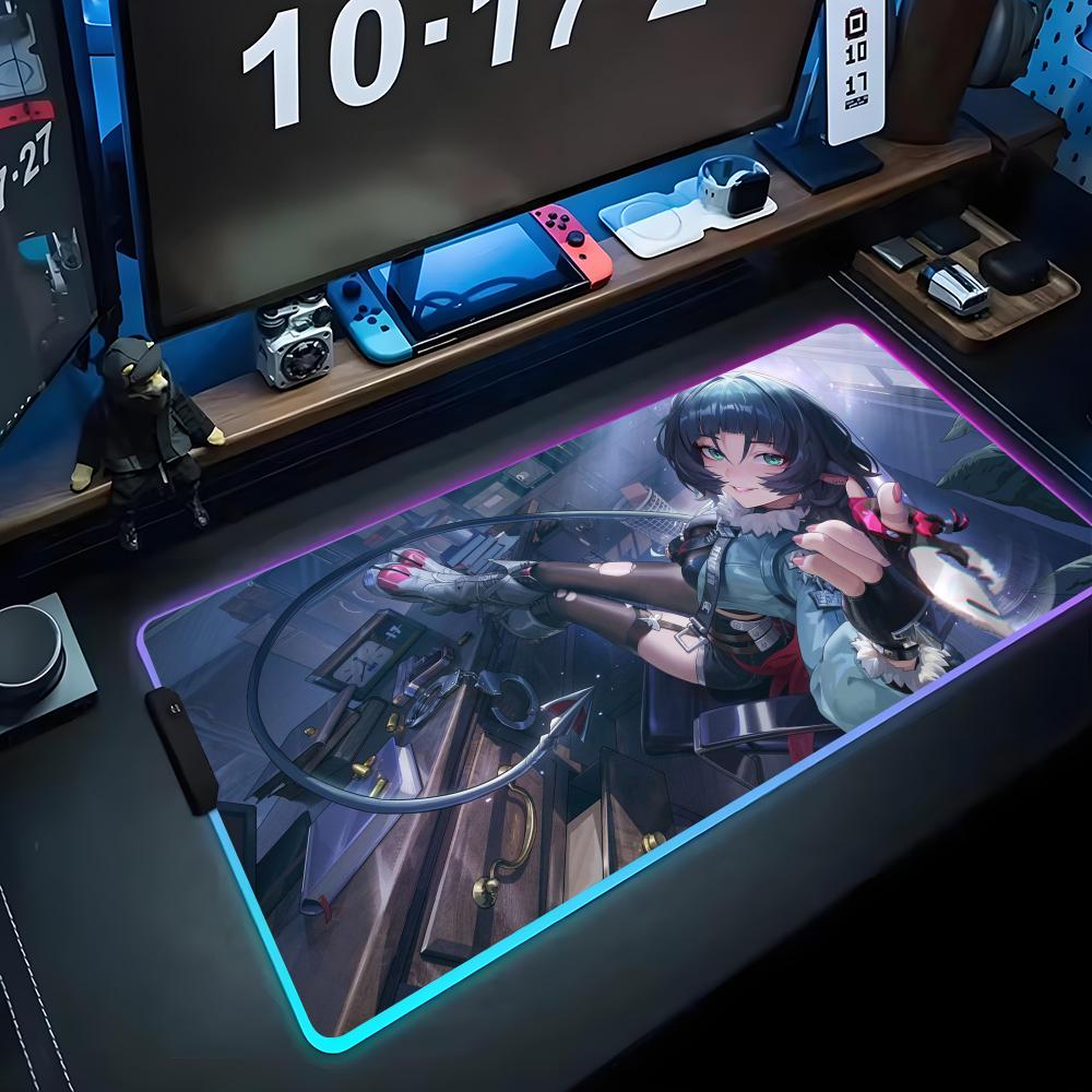 Zenless zone zero Muismat RGB Gaming Muismat Grote LED Pad PC Bureau Mat Lichtgevende Muismat Grote Toetsenbordmatten Tafelkleed Met