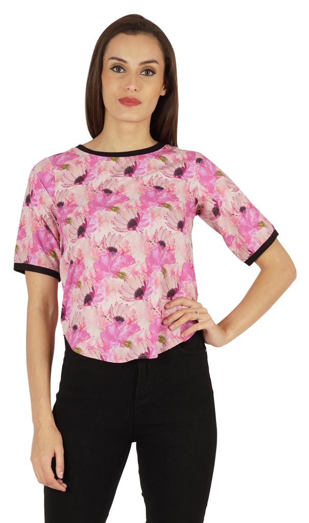 Inkmeso Rundhals Lässige T-Shirts Für Damen Bedruckt Normale Passform High-Low Saum