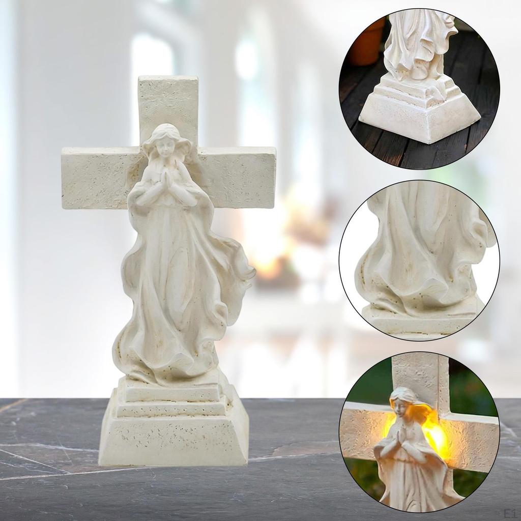 Solar Mary Cross Garden Light,Catholic Statue Sympathetic Gift Praying Figure for Grandparents Deck