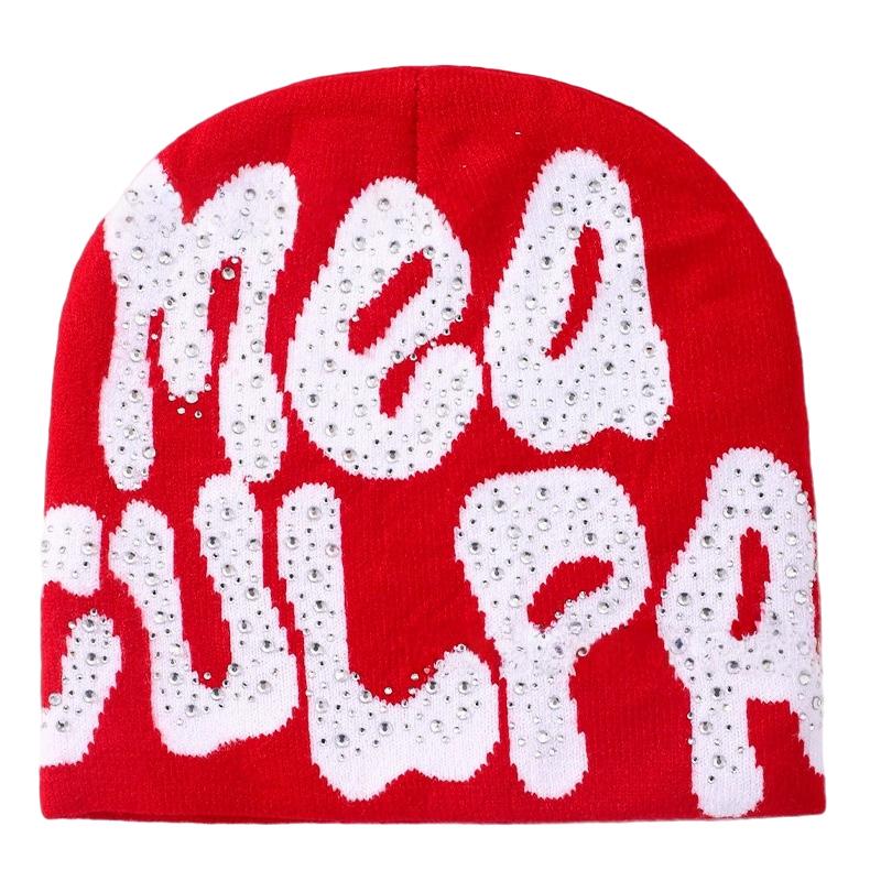 Women's Winter Rhinestone Knit Jacquard Hat - Stylish Warm Outdoor Head Wrap