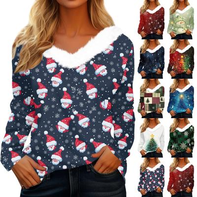 Long Sleeve Shirts For Women Cute Tops Christmas Prints Tees Blouses Casual Plus Size Basic Tops Pullover