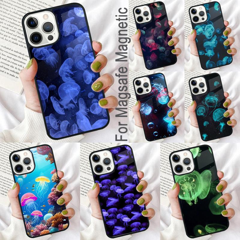 Jellyfish Soft Phone Case for iPhone 17 Air 16e Pro Max 15 Pro 13 14 Plus 11 12 MagSafe Magnetic Coque