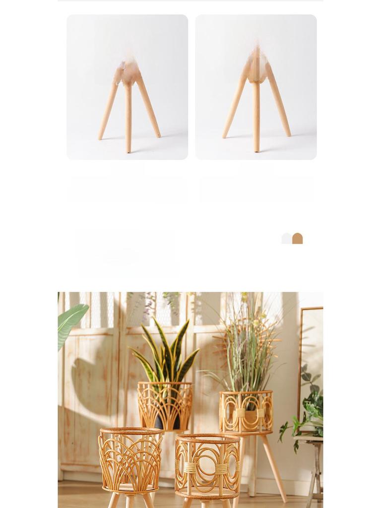 Triangle Floor-Standing Woven Rattan Flower Pot Stand
