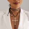 Inlaid Baroque Pearl Exaggerated Cross Flannel Rope Necklace Adjustable Drawstring Necklace
