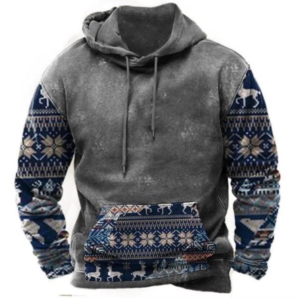 Fall Men's Sweatshirt Casual Long Sleeve Hooded Pullover Elk Print Top Fashion Oversized Animal Men's Hoodie Streetwear