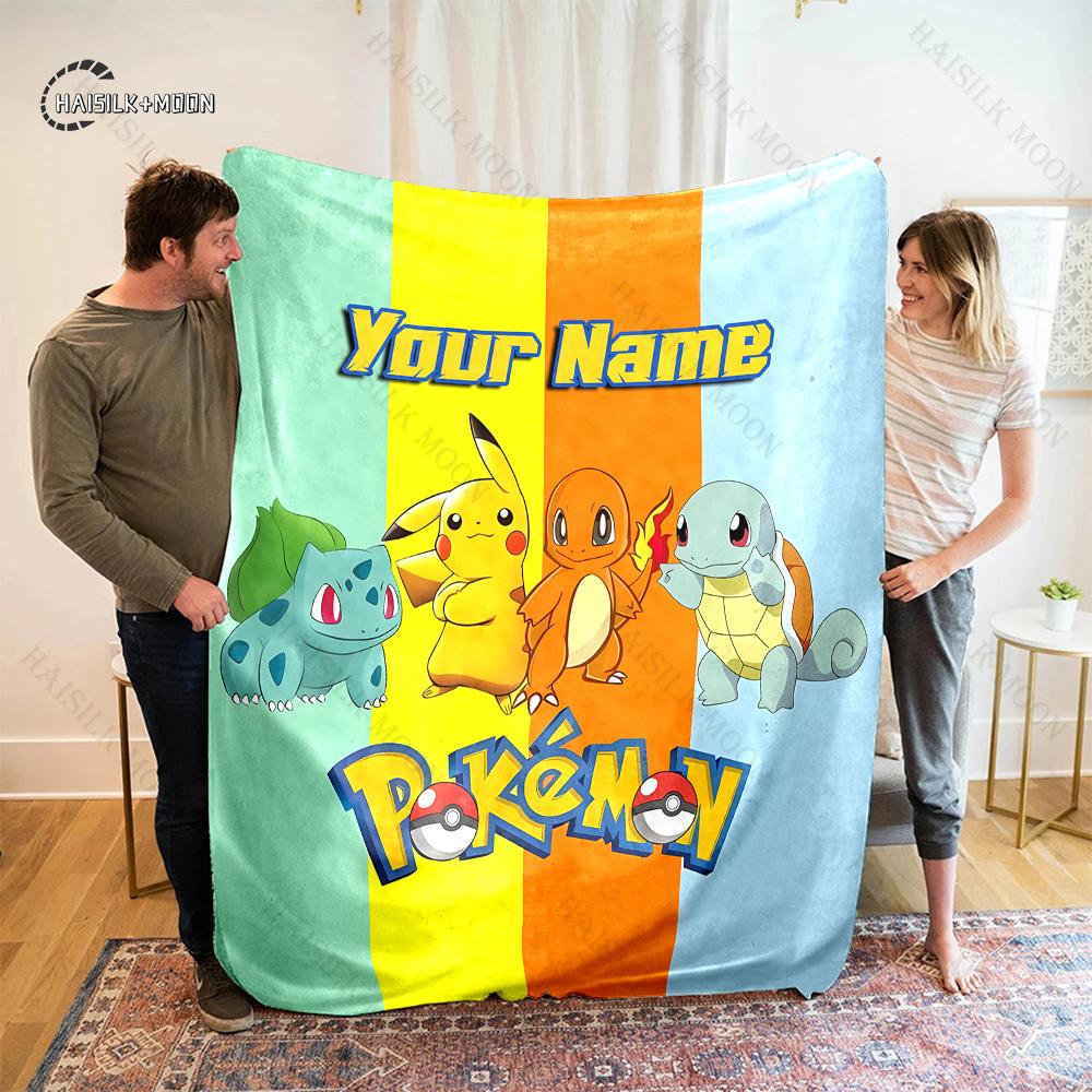 Free Shipping P-Pikachu C-charizard Print Blanket, for Bedroom Living Room Bed Sofa Office Nap Travel Camping Holiday Great Gift